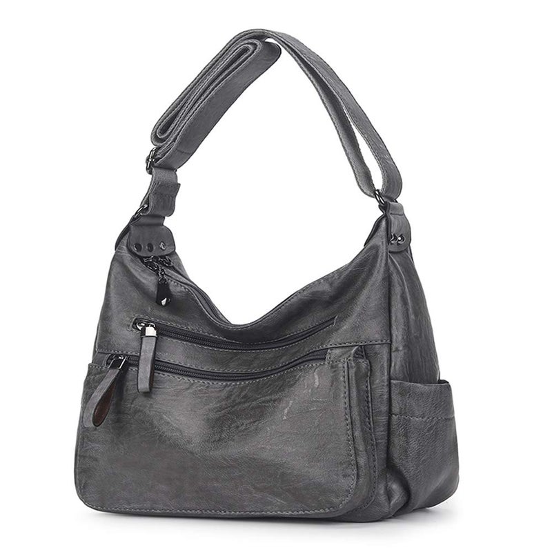 Artwell Women's Grey Hobo Bag, 11.8 x 5.9 x 9.8 inches, PU Leather, 5.9L Capacity, 5 Pockets, Anti-Theft, Adjustable Shoulder Strap, 47 inches - Image 1